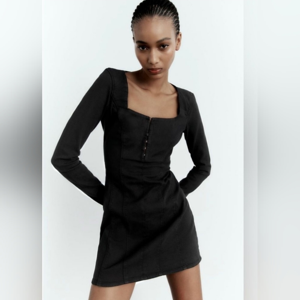 Zara black denim dress